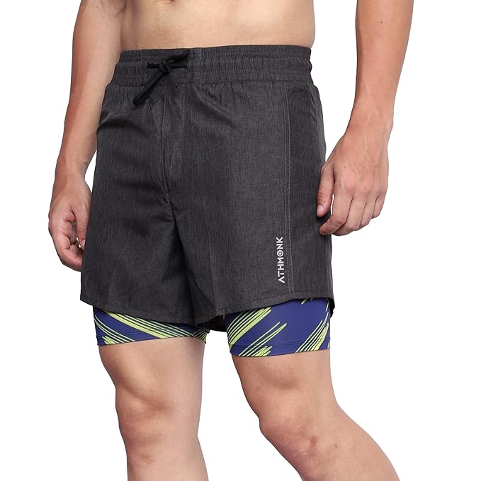 Athmonk Rapid-Dry 2-in-1 Running Shorts with Printed Lining